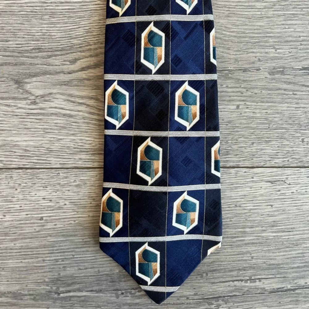 Zylos George Machado Vintage Men’s Neck Tie Geometric Abstract Silk Dressy